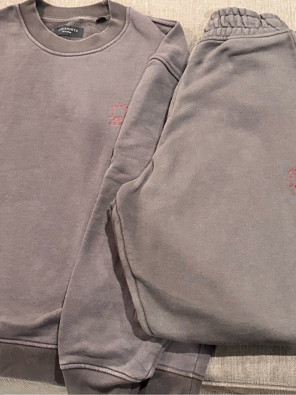All Saints Men's Charcoal Crewneck Sweatshirt and pants with Small Embroidery